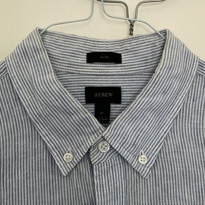 J. Crew Men's Slim Fit Blue Linen Pinstripe Shirt